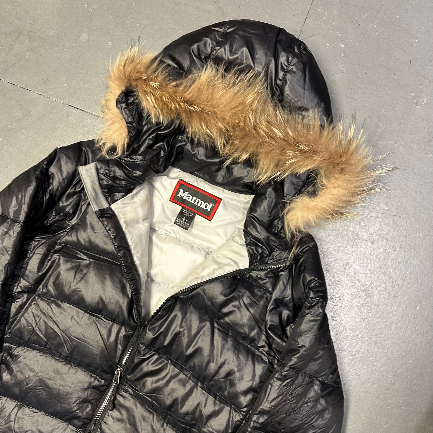 Marmot Fur Hood Puffer Jacket In Black ( L )