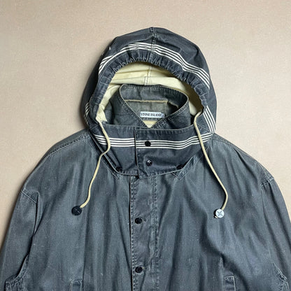 S/S 1986 Charcoal Grey Sail Cloth Marina Spell Out Hooded Coach Jacket