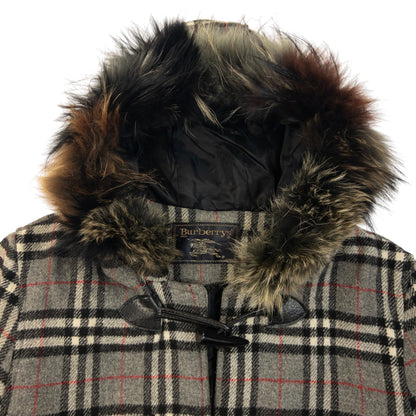 Vintage 90s Burberry Fur Hood Nova Check Wool Duffle Jacket Womens Size M | O/S, Grey