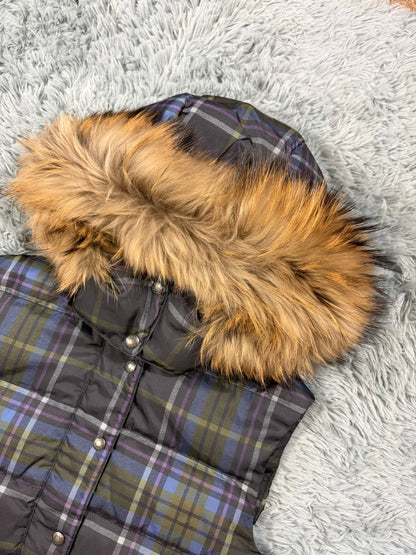 Prada Sport 2011 Shadow Plaid Raccoon Fur Nylon Puffer Gilet - M | O/S, Red