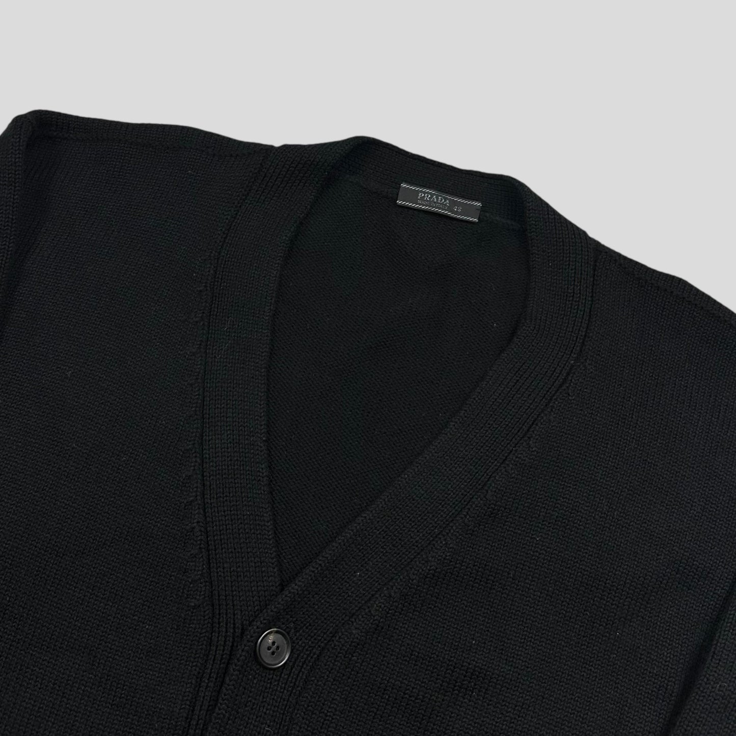 Prada 2021 Triangle Logo Heavyweight Boxy Wool Cardigan - M