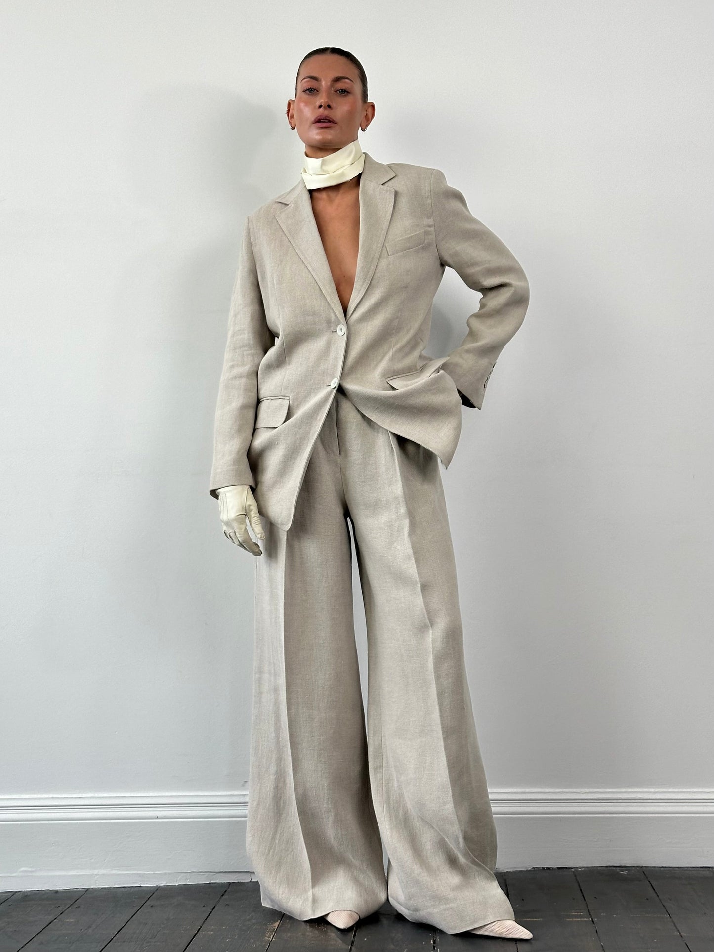 Max Mara Runway Pure Linen Wide Leg Suit - L/UK12