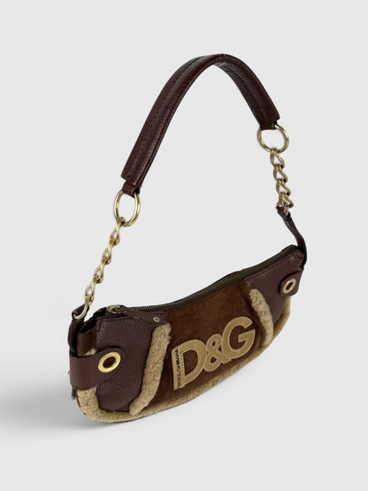 2000s Rare D&G Shearling Suede Shoulder Bag | O/S, Brown