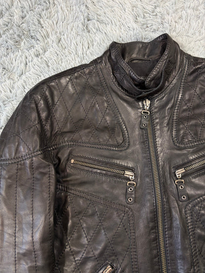 Just Cavalli SS08 Leather Quilted Multipocket Panelled Biker Jacket - L | O/S, Black