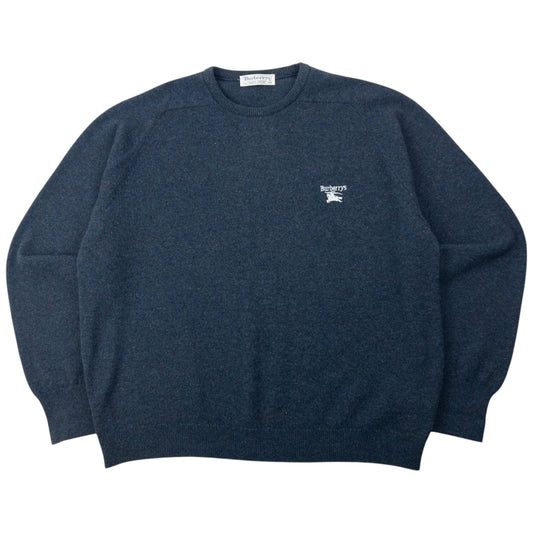 Vintage 90s Burberry Wool Jumper Size XL | XL, Navy