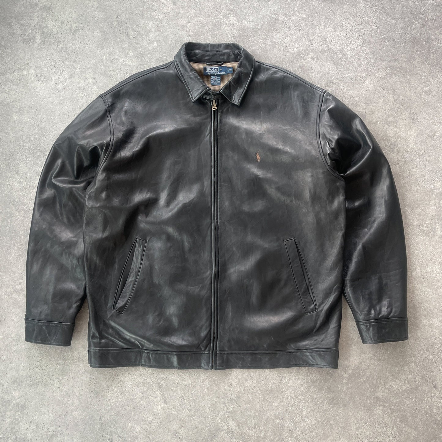 Ralph Lauren RARE 1990s heavyweight leather harrington jacket (XL)