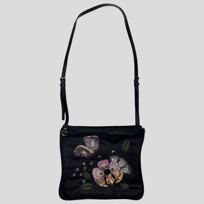 Prada Milano 00’s Python Leather Appliqué Reversible Nylon Crossbody Bag | O/S, Black