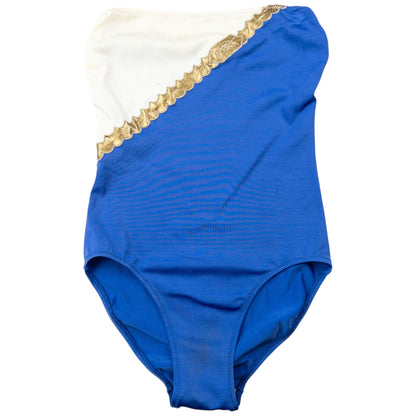 Vintage 80s YSL Yves Saint Laurent Strapless Swimming Costume Womens Size M | Medium, Blue