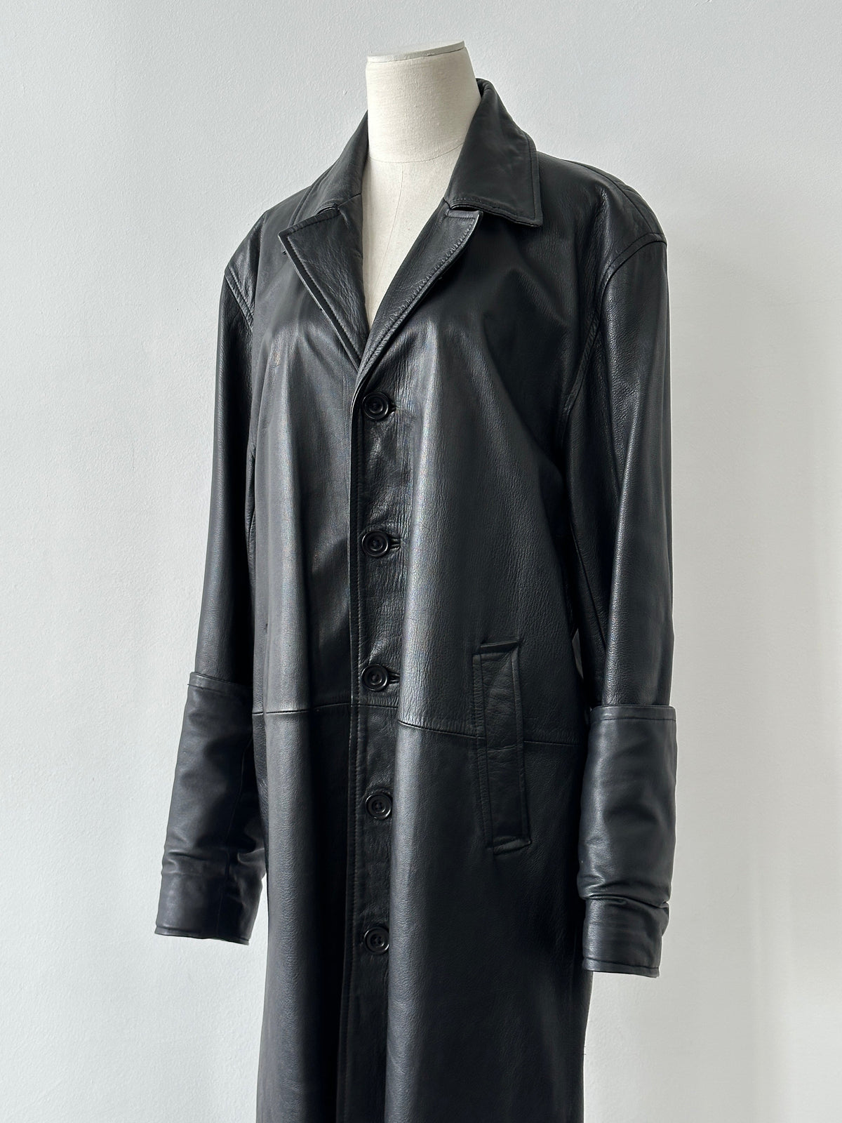 Vintage 1990s Floor Length Leather Trench Coat - L