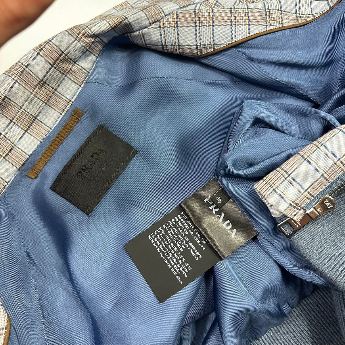 Prada SS17 Lined Cotton Checkered Bomber Jacket - IT46 (S) | Small, Blue