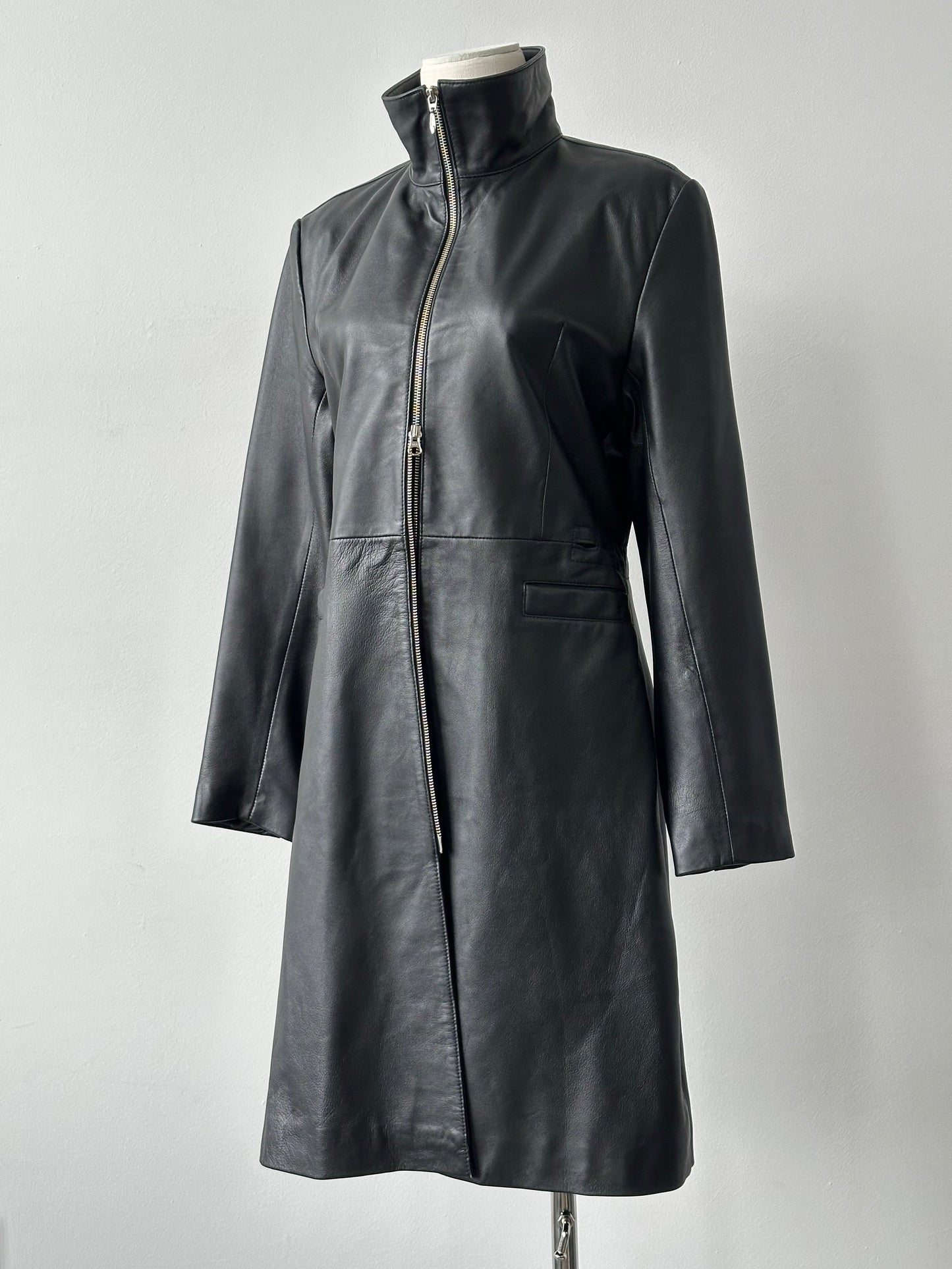 Vintage 2000s Double Zip Leather Trench Coat - M