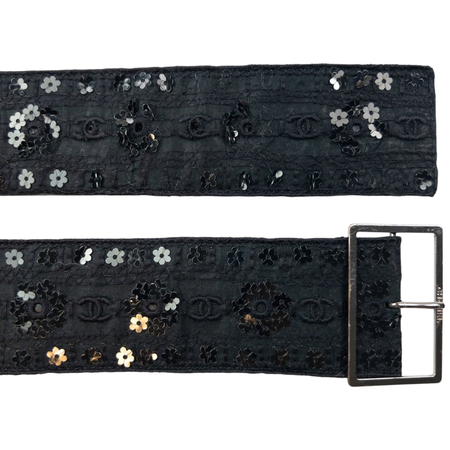 Vintage 2006 Chanel Embroidered Sequin Belt Womens Size L | O/S, Black