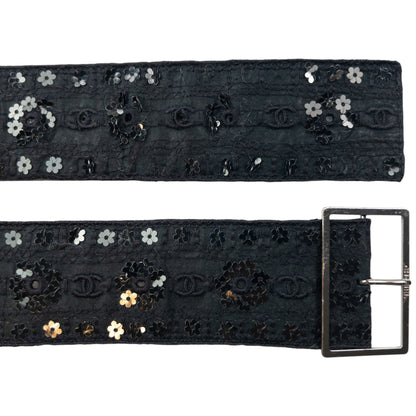 Vintage 2006 Chanel Embroidered Sequin Belt Womens Size L | O/S, Black