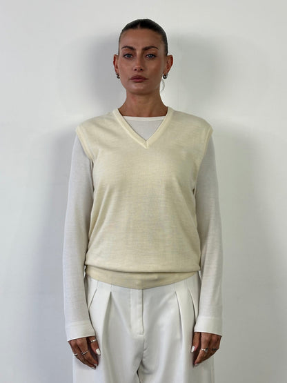 Vintage Wool Sleeveless V Neck Knit Vest Jumper - M