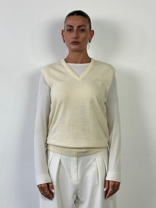 Vintage Wool Sleeveless V Neck Knit Vest Jumper - M