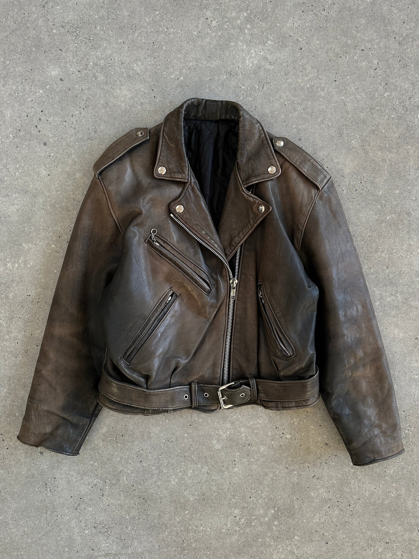 Vintage 1980s Distressed Leather Biker Jacket - S