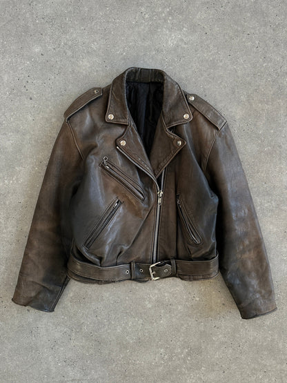 Vintage 1980s Distressed Leather Biker Jacket - S