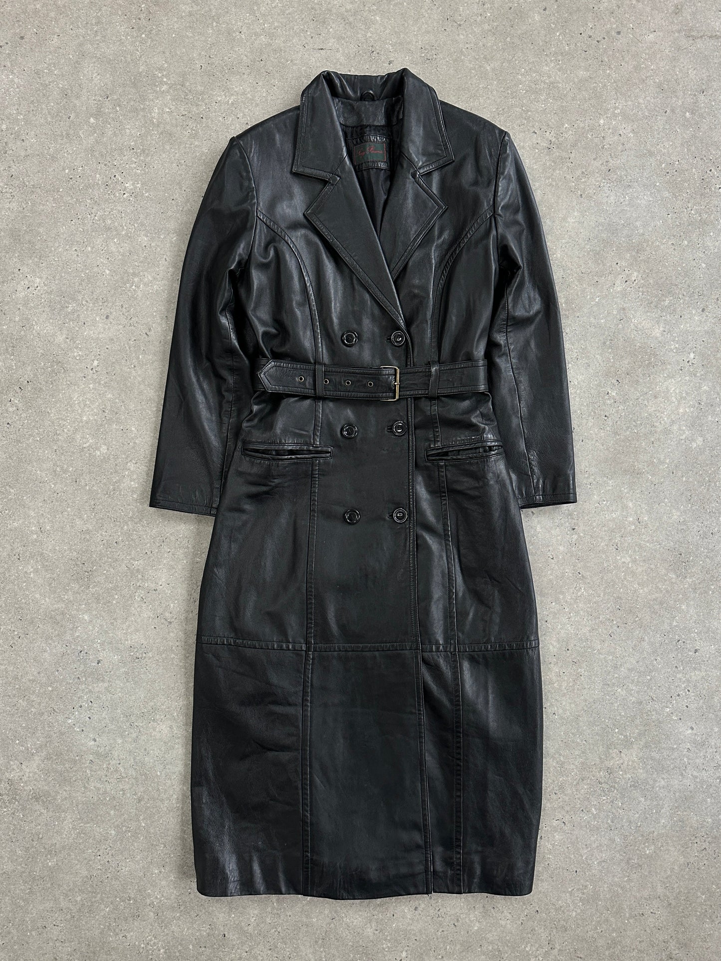 Vintage 1990s Floor Length Belted Leather Trench Coat - M