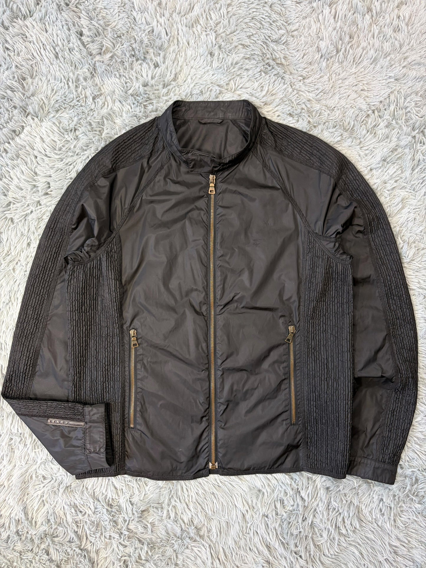 Prada Sport 2008 Pleated Black Tab Nylon Biker Jacket - M | O/S, Black