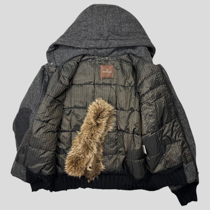 Moncler 00’s Herringbone Wool Down Detachable Fur Jacket - 3 (L) | Default Title, Brown