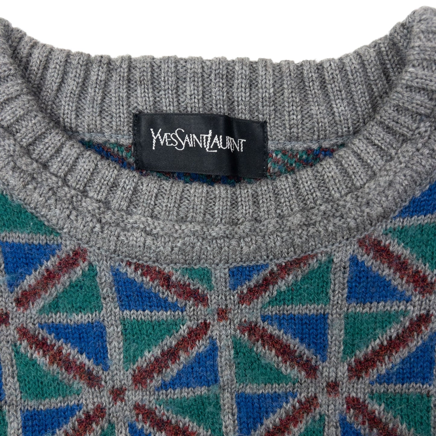 Vintage 90s YSL Yves Saint Laurent Geometric Cable Knit Jumper Size M | Medium, Grey