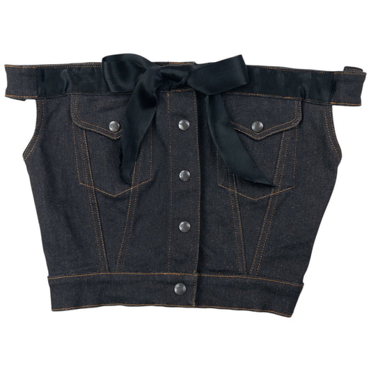 Vintage 1987 Gaultier Off-Shoulder Denim Corset Top Womens Size M | Medium, Black