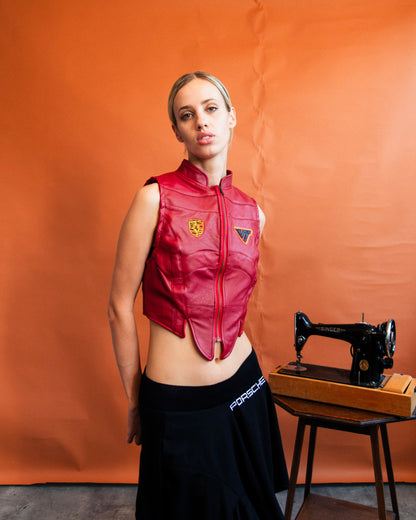 VT Rework : Custom Order - Leather Corset Racing Gilet | Red