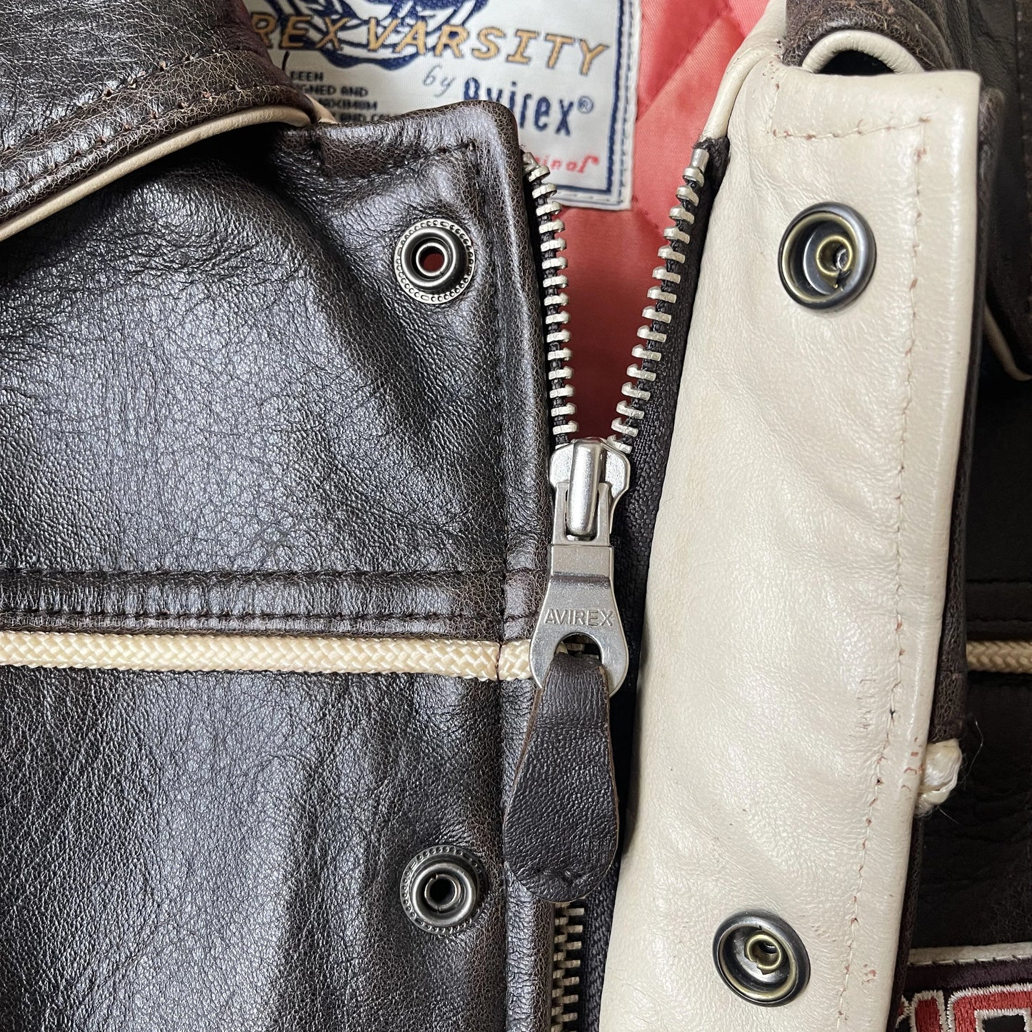 Avirex 'Spider Rock' Leather Varsity Jacket - S