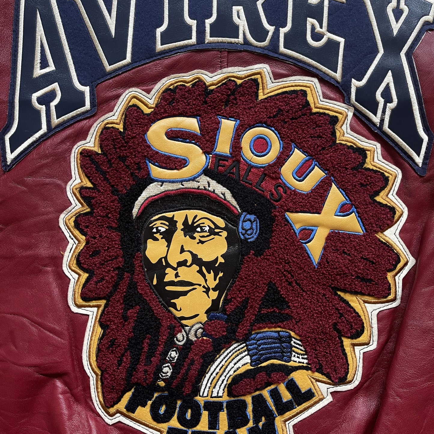 Avirex 'Sioux Football Team' Leather Varsity Jacket - M