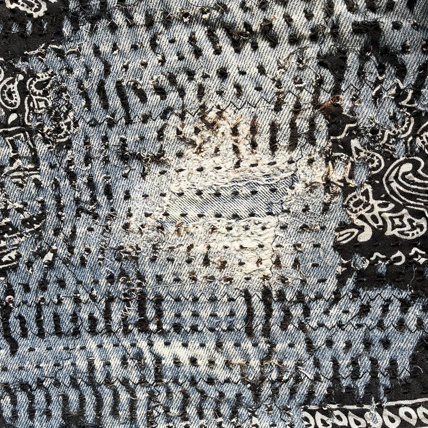 Boro Patchwork Sashiko Distressed Jeans - W34" | W34, Blue