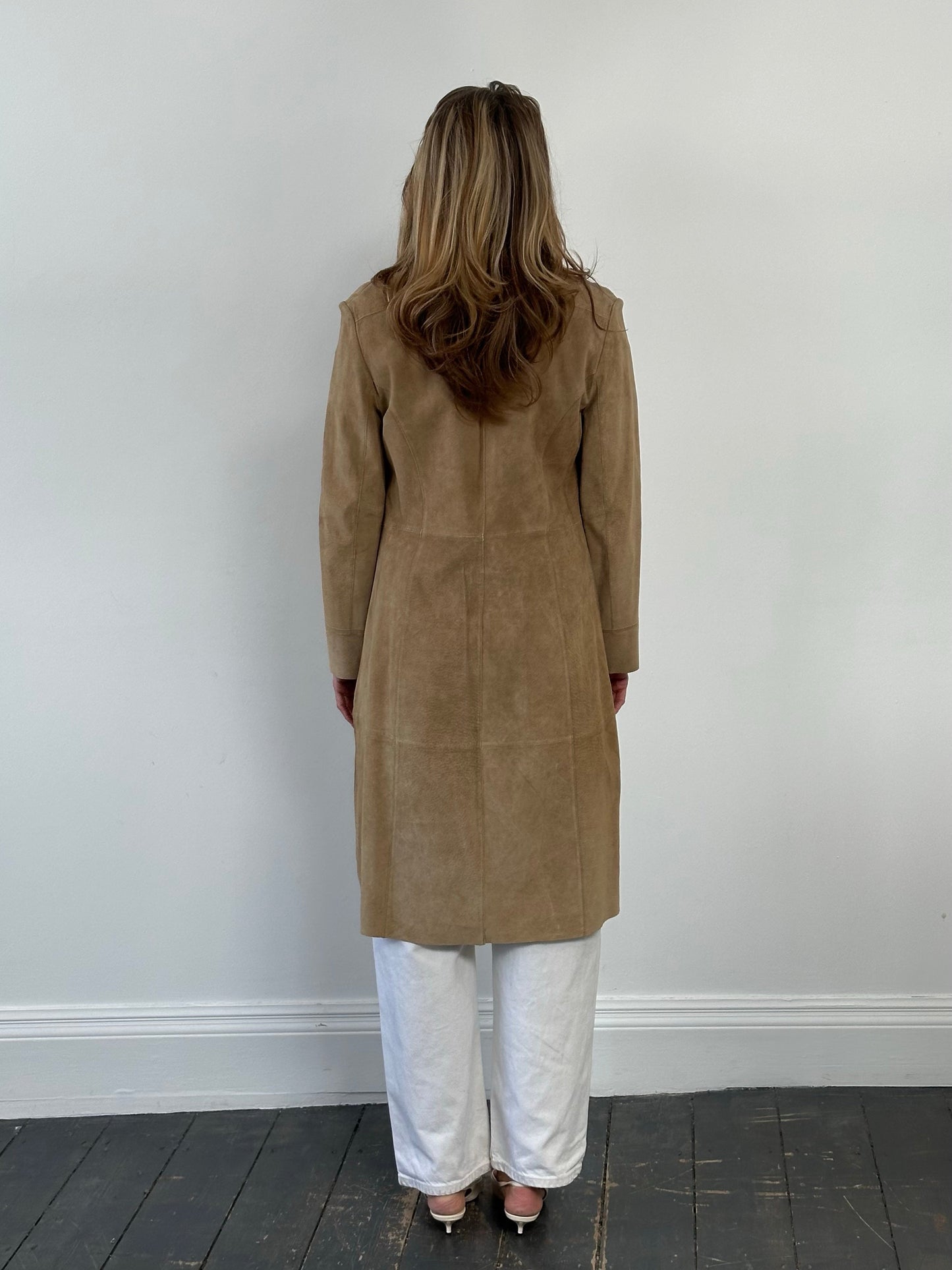 Vintage 1990s Suede Single Breasted Trench Coat - M
