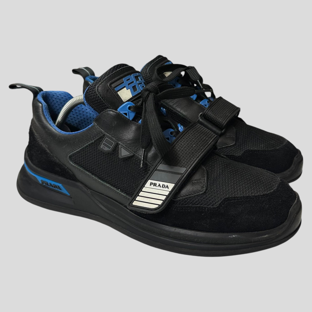 Prada 2018 Mechano Nero Voyage Rubber + Leather Logo Trainers - UK8.5/9 | 8.5, Black
