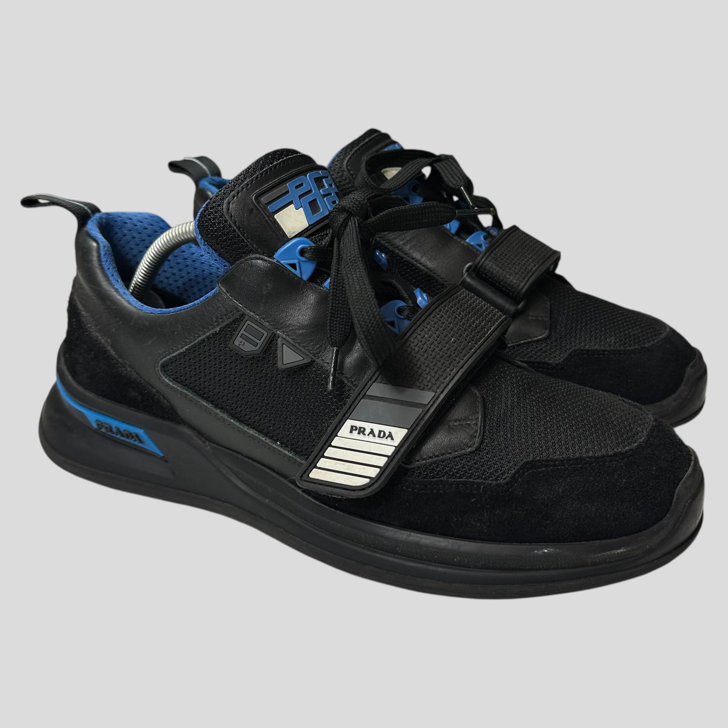 Prada 2018 Mechano Nero Voyage Rubber + Leather Logo Trainers - UK8.5/9 | UK 8.5, Black