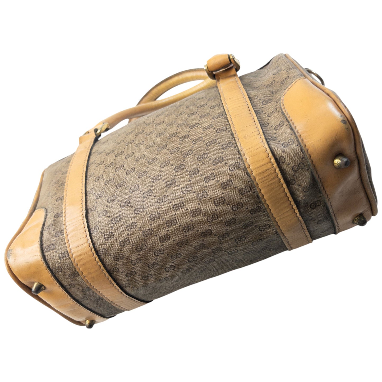 Vintage 80s Gucci Monogram Leather Handbag | O/S, Beige