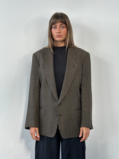 Giorgio Armani 1990s Wool Silk Check Blazer - 42R/L
