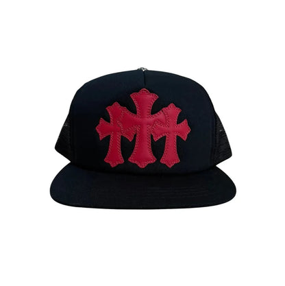 Chrome Hearts Cemetery Leather Red Patch Trucker | O/S, Red