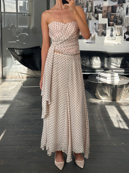 Jaeger 2000s Pure Silk Polkadot Two Piece Skirt Top Set - L/W28