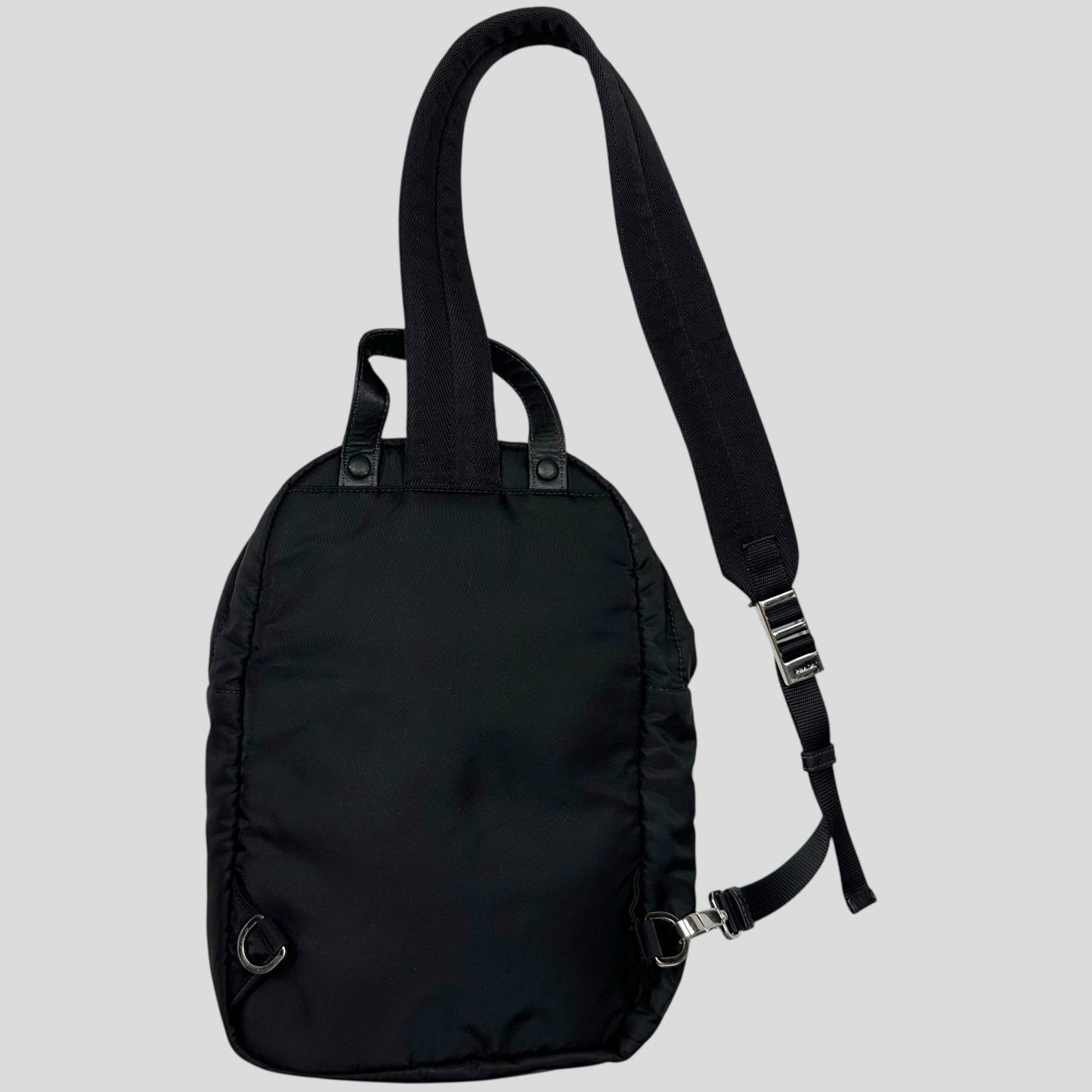 Prada 2018 Rubber Race Logo Nylon Sling Harness Backpack | O/S, Grey
