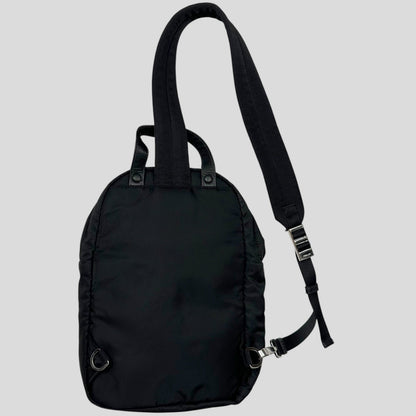 Prada 2018 Rubber Race Logo Nylon Sling Harness Backpack | O/S, Grey
