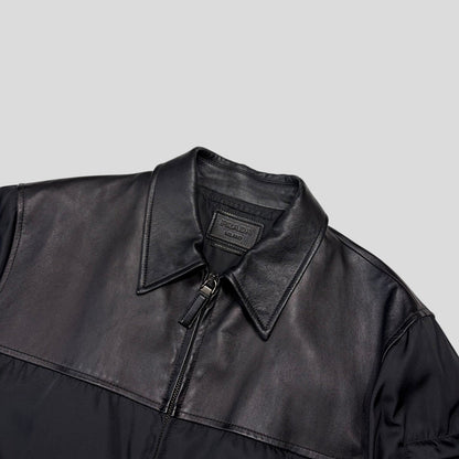 Prada 2013 Triangle Logo Gabardine Nylon & Leather Blouson Jacket - L/XL | O/S, Black