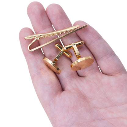 Vintage 80s Dior Embossed Cufflinks & Tie Clip Set | O/S, Gold
