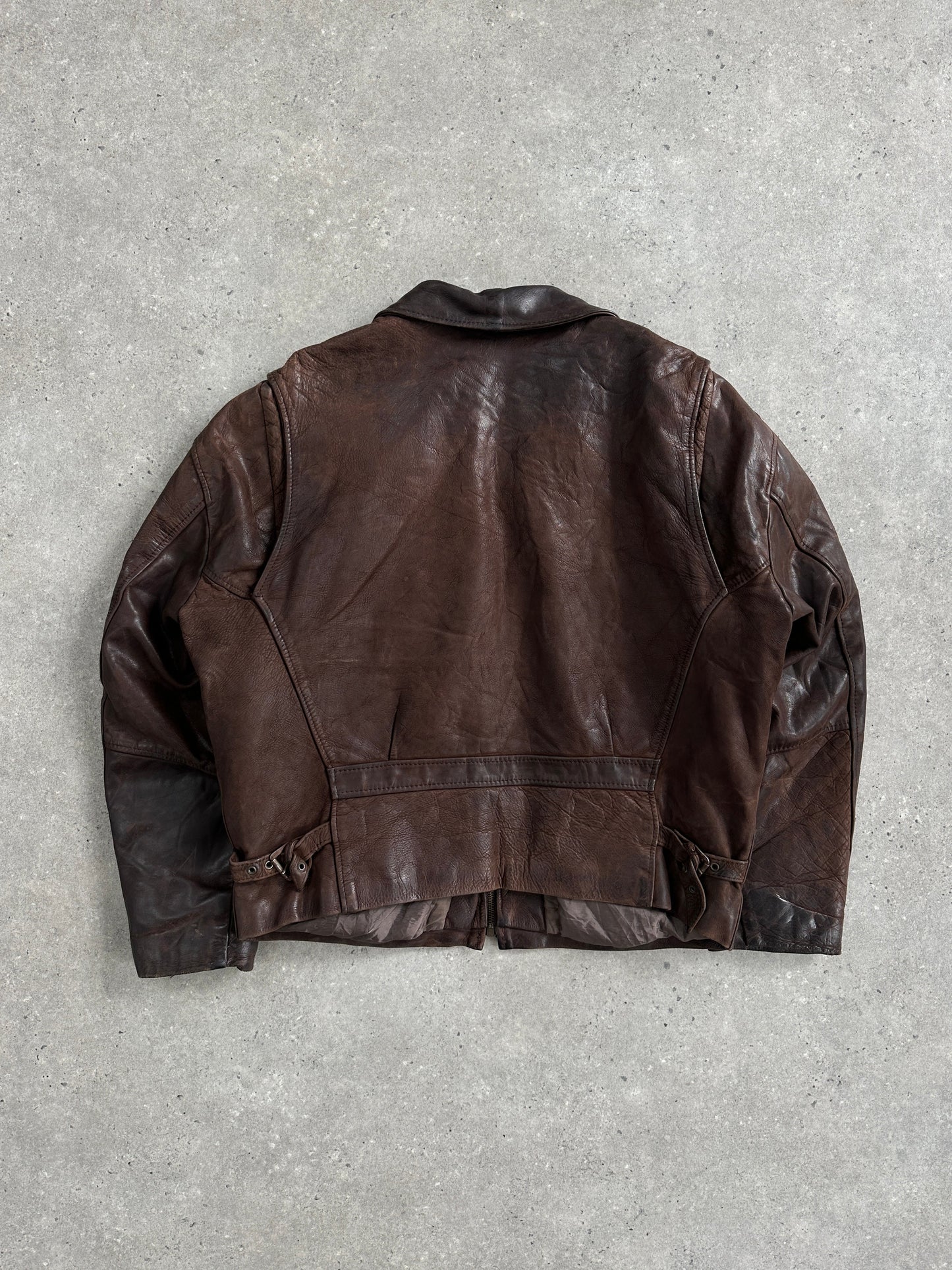 French Vintage 1980s Aged Boxy Leather Jacket - L