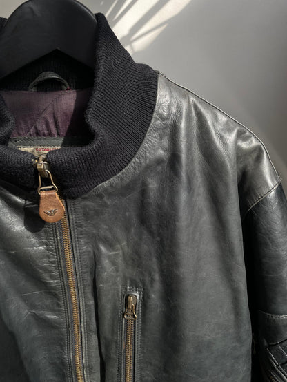 Armani Jeans 90s Leather Bomber Jacket | Large, Red
