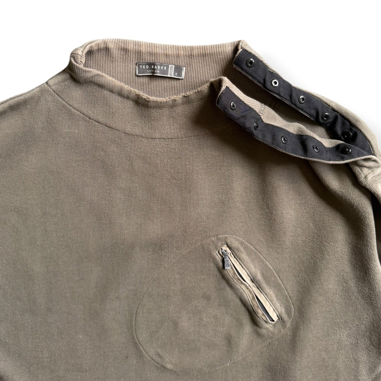 2000's Ted Baker Asymmetric Stash Pocket Sweatshirt (L) | Large, Khaki