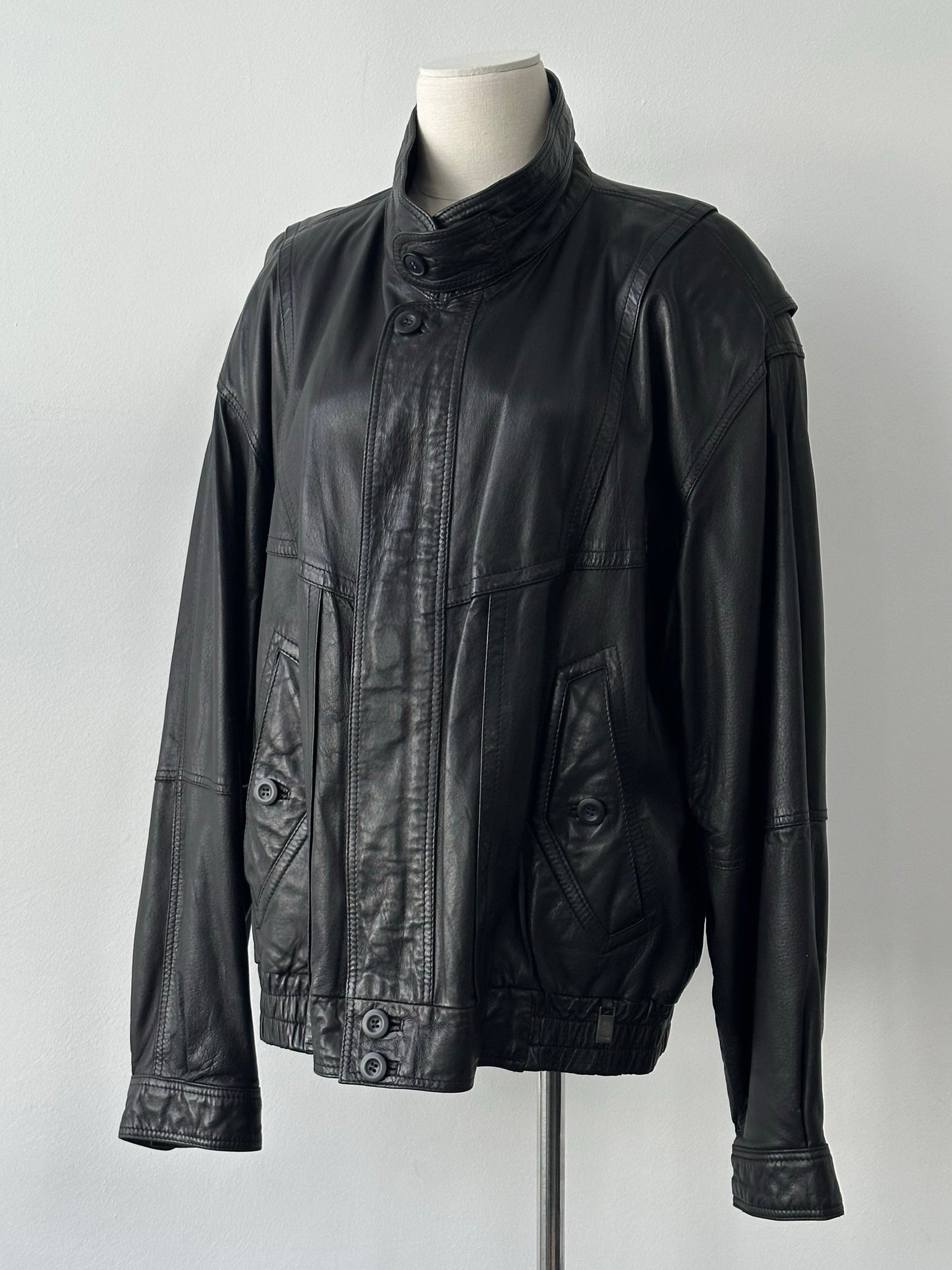 Vintage 1990s High Neck Leather Blouson Bomber Jacket - L