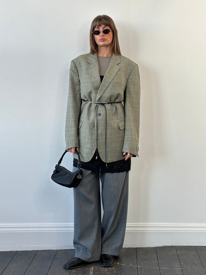 Burberry 1980s Pure Wool Single Breasted Check Blazer - 48R/XXL