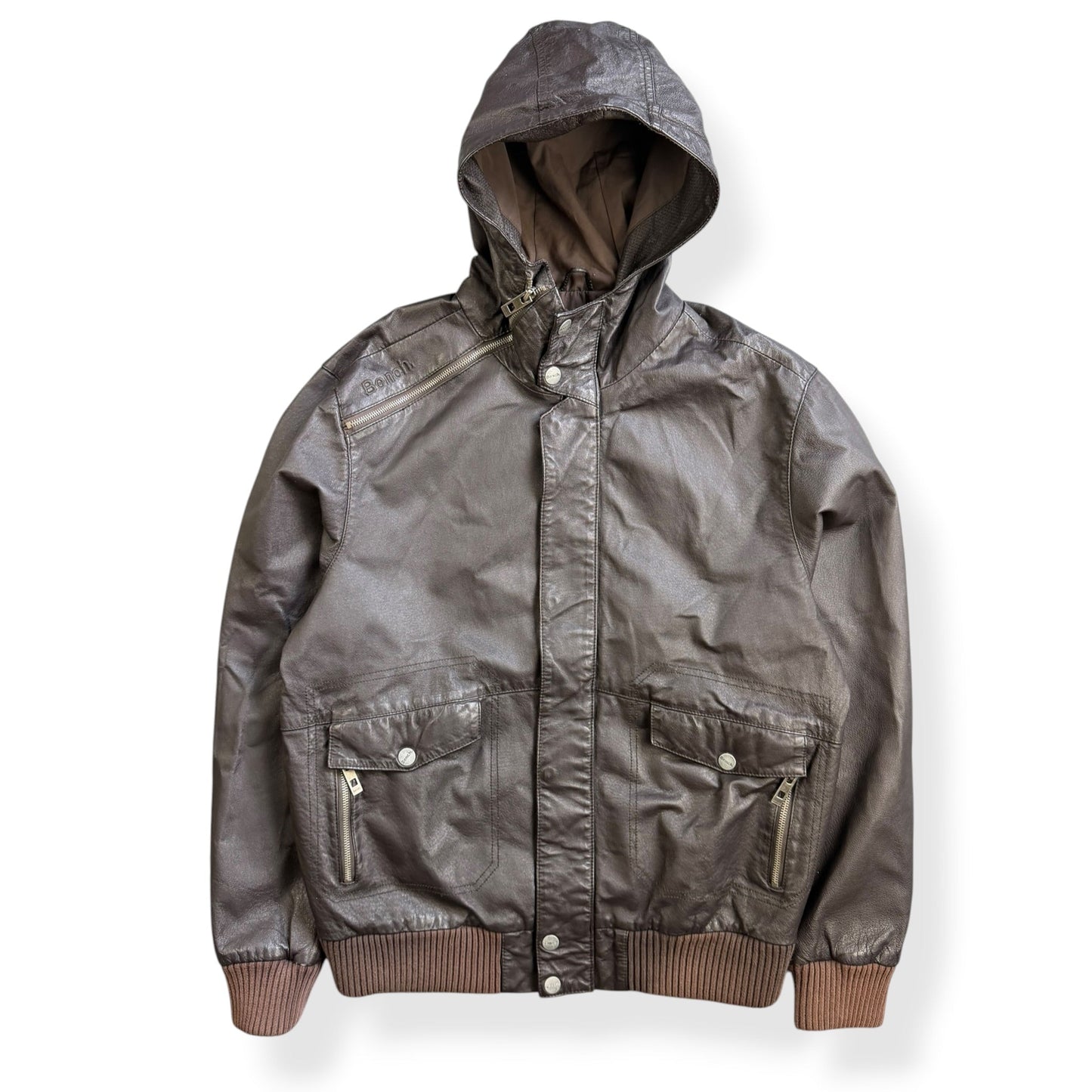 2000's Bench Asymmetric Zip Leather Jacket (L) | Large, Brown