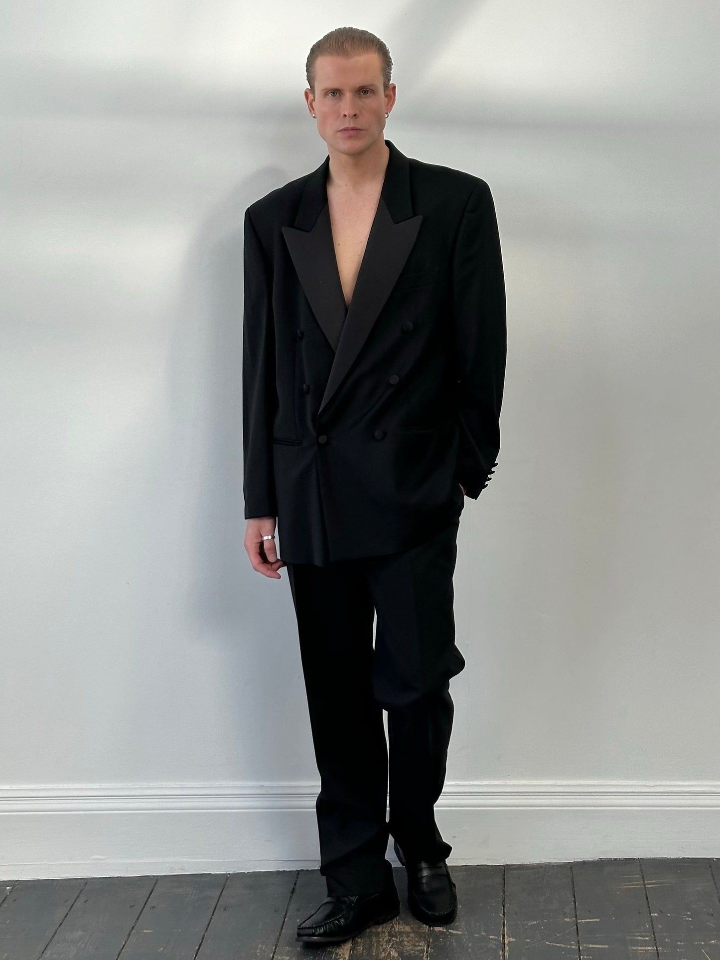 Pierre Cardin 1990s Wool Double Breasted Tuxedo Suit - 46R/W32