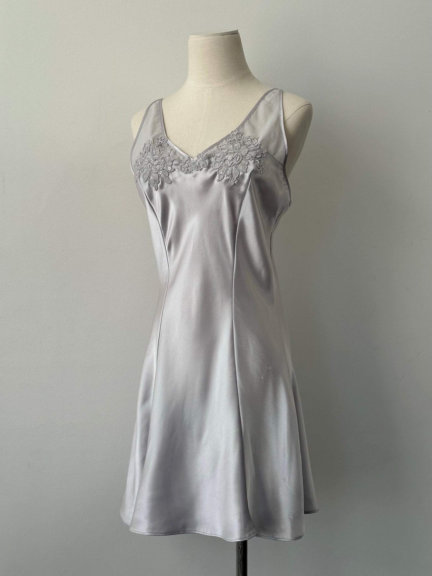 Vintage 1990s Satin Pearl Mini Slip Dress - S