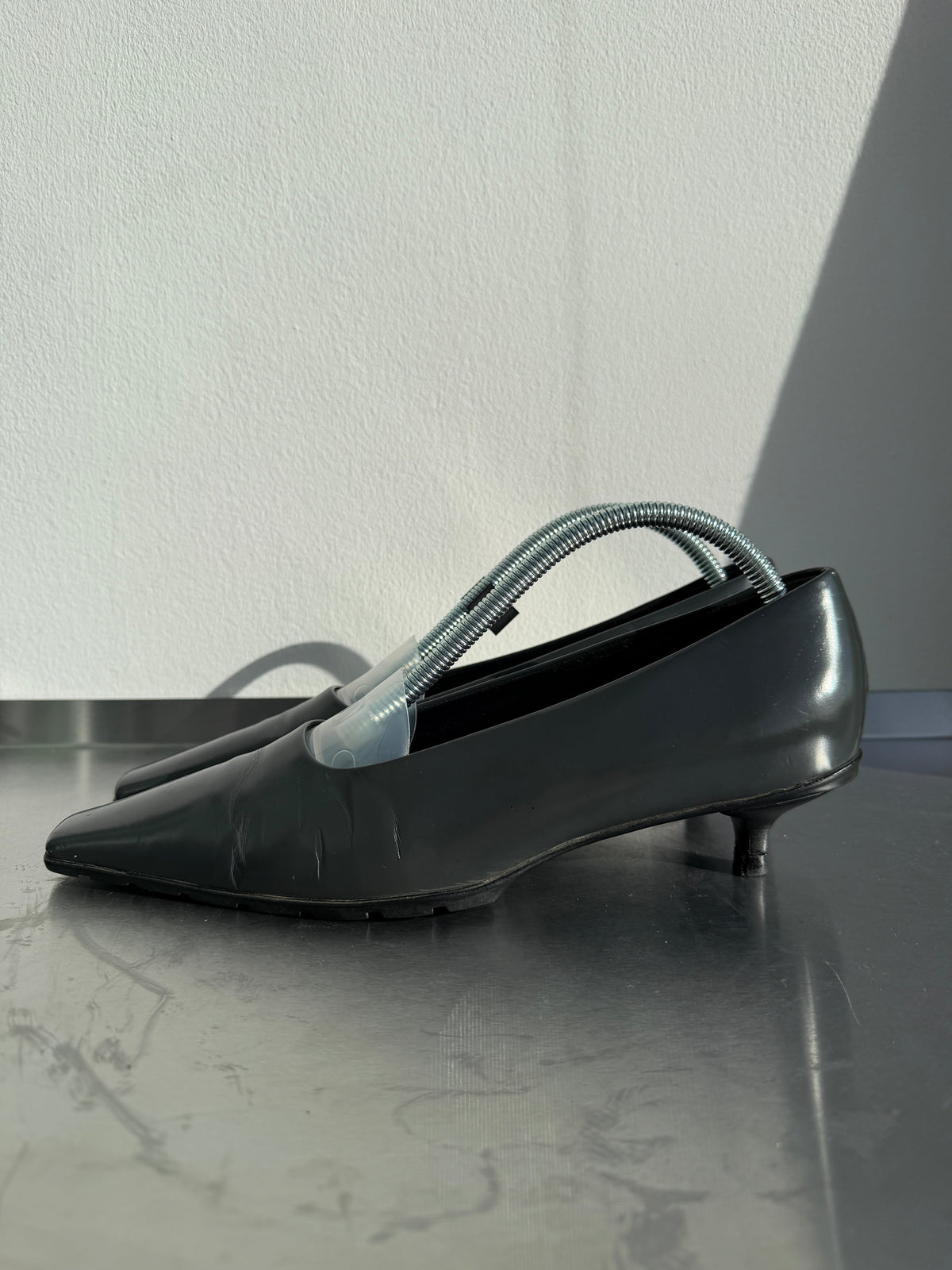Prada 90s Leather Square Toe Mary Jane Kitten Heels | UK 38.5, Black